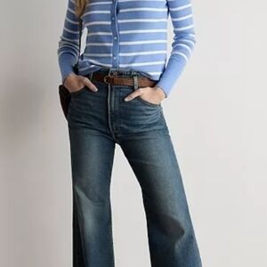 LC Lauren Conrad Striped Blue And White Cardigan With Ruffle Collar